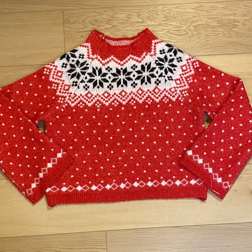 No Boundaries Festive Red Snowflake Sweater